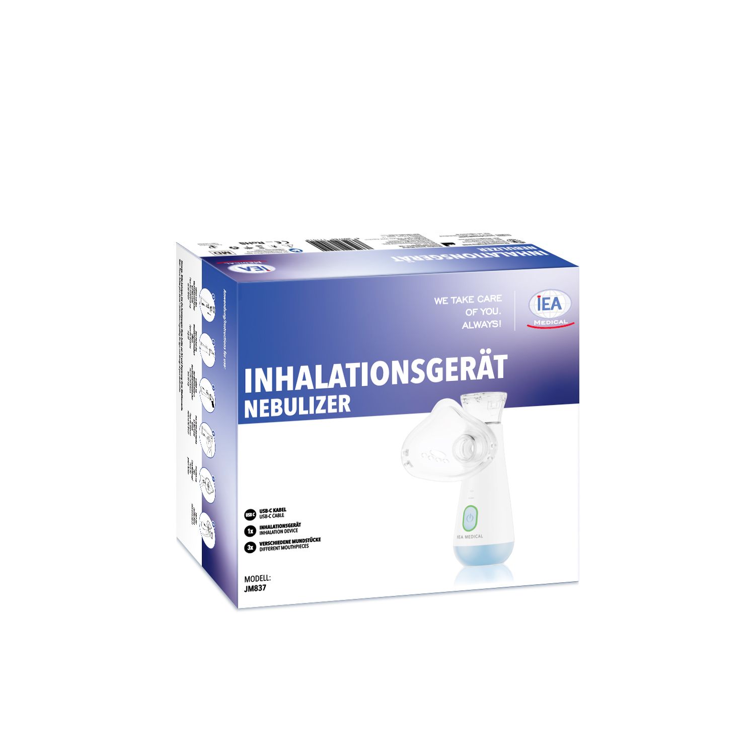 IEA Medical Inhalationsgerät Set mit isotonischer Kochsalzlösung zum Inhalieren, Mesh-Vernebler blau 1 St