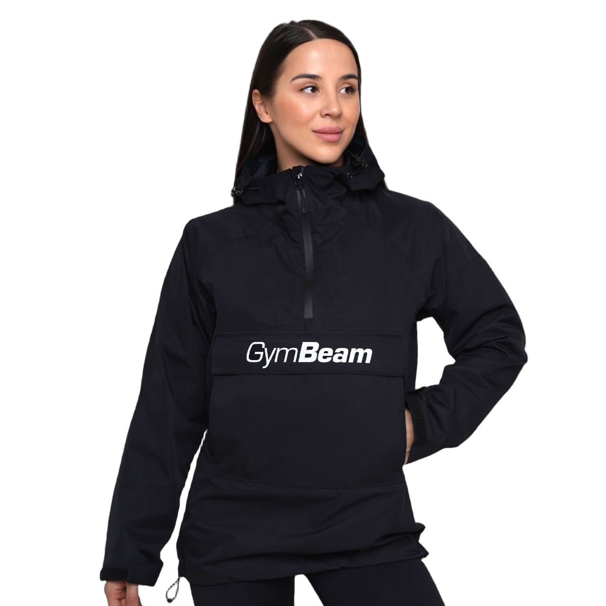 GymBeam Regenjacke Damen Regular Smock mit Kapuze Schwarz 1 St