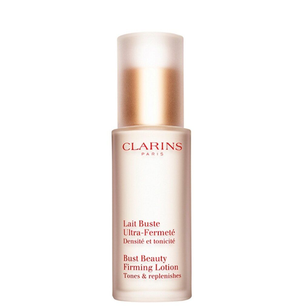 Lotion-Flakon. Aufschrift: Lait Buste Ultra-Fermeté, Bust Beauty Firming Lotion. Marke: Clarins.