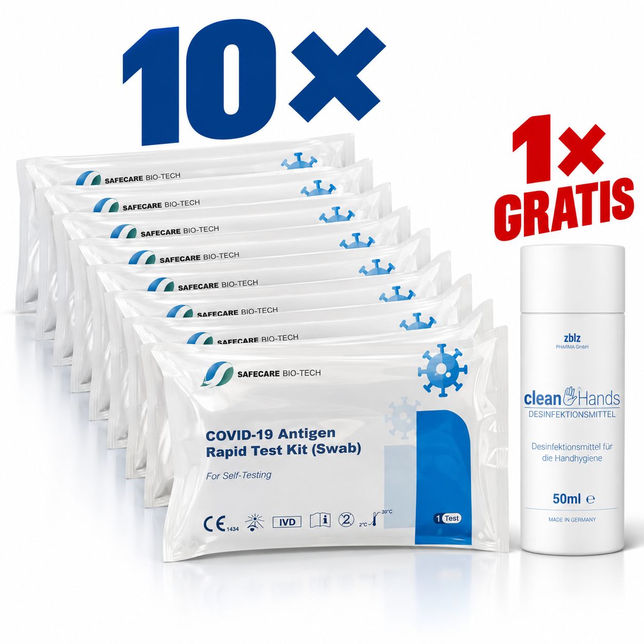 Safecare Softpack- Covid19 Selbsttest & Gratis ZWZ Desinfektionsmittel 10 St Test