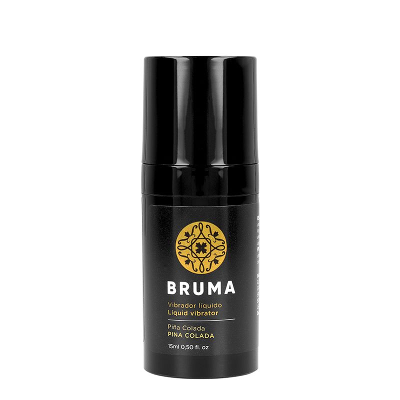 Schwarzer Spender mit goldener Verzierung. Enthält flüssigen Vibrator Piña Colada, 15ml.