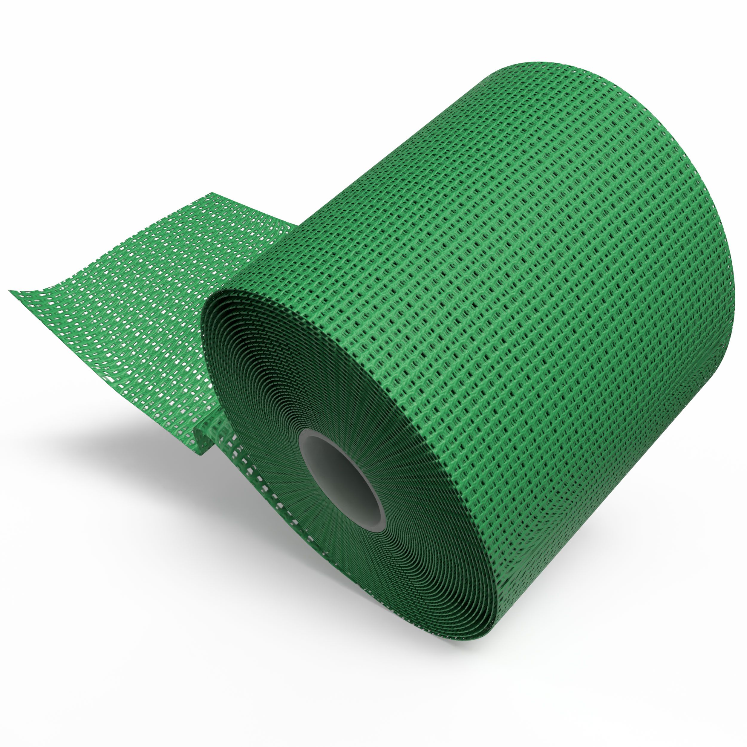 Grüne, selbsthaftende Bandage, aufgerollt. Gewebte Struktur, teilweise abgerollt.