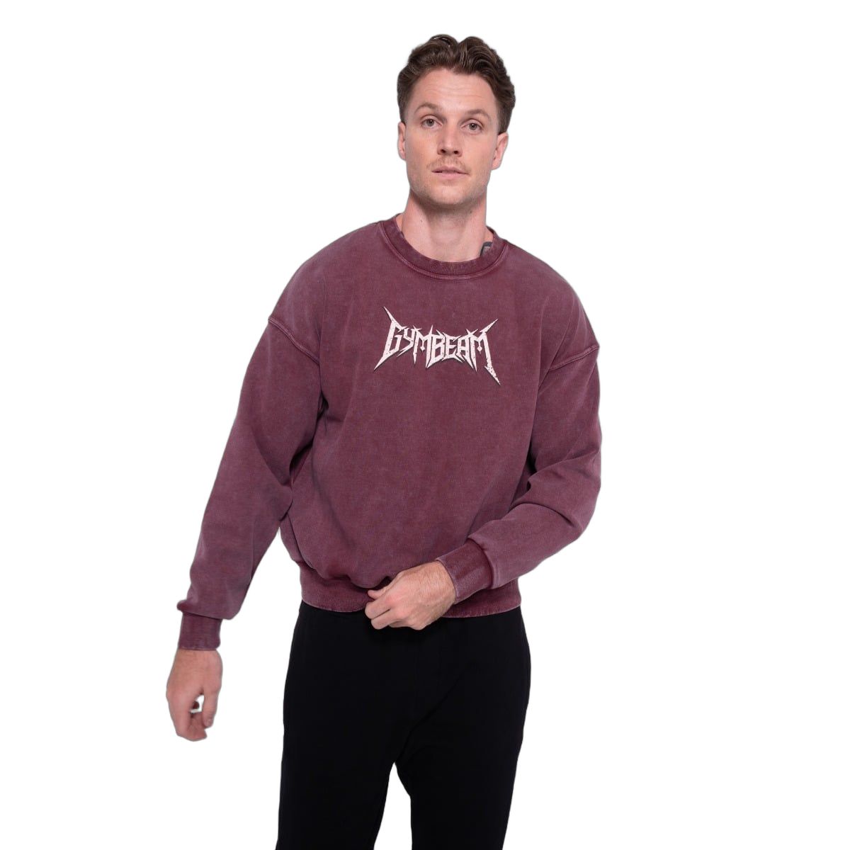 GymBeam Sweatshirt Herren Oversized ohne Kapuze in Burgunderrot Spike