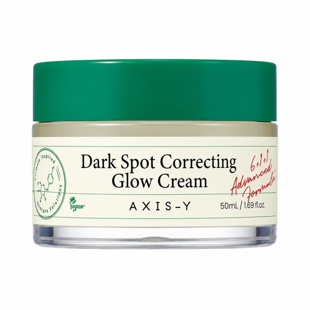 Cremetiegel mit grünem Deckel. Enthält 'Dark Spot Correcting Glow Cream' von AXIS-Y.