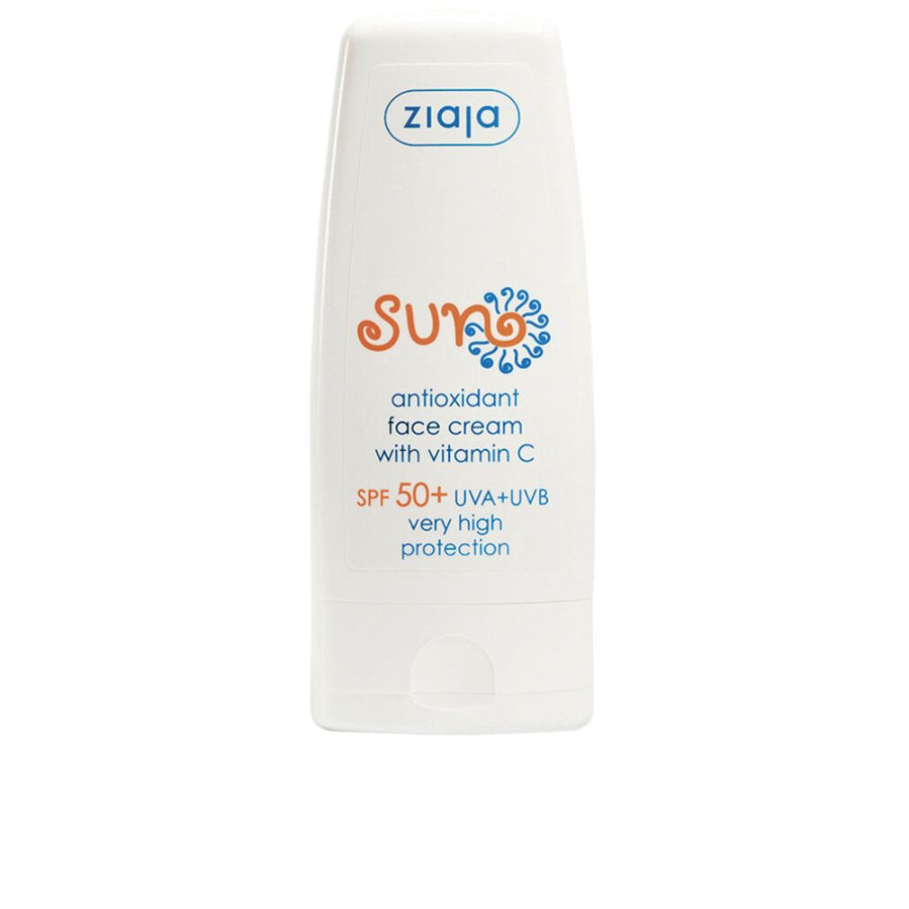 Weiße Tube mit Ziaja Sun Antioxidans Gesichtscreme LSF 50+.