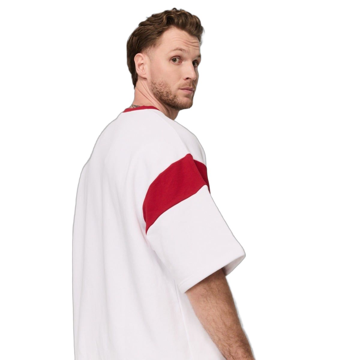 GymBeam T-Shirt Herren Oversized Kurzarm Varsity Weiß