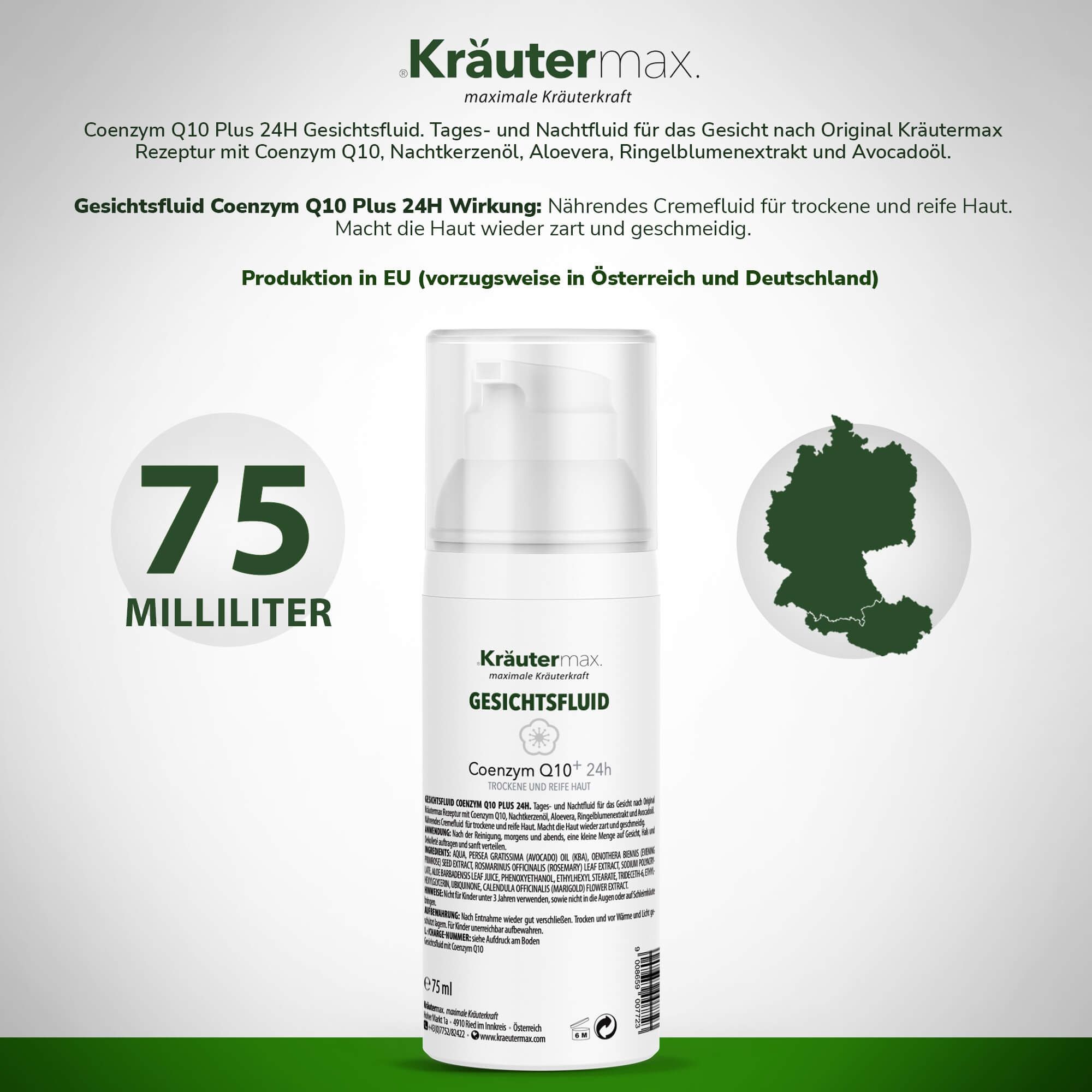 Kräutermax Gesichtsfluid Coenzym Q10 plus 24h 75 ml Spender