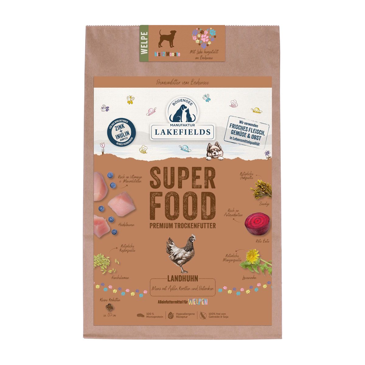 Lakefields - Superfood Premium Hundefutter Landhuhn Komplettmenü für Welpen 2500 g
