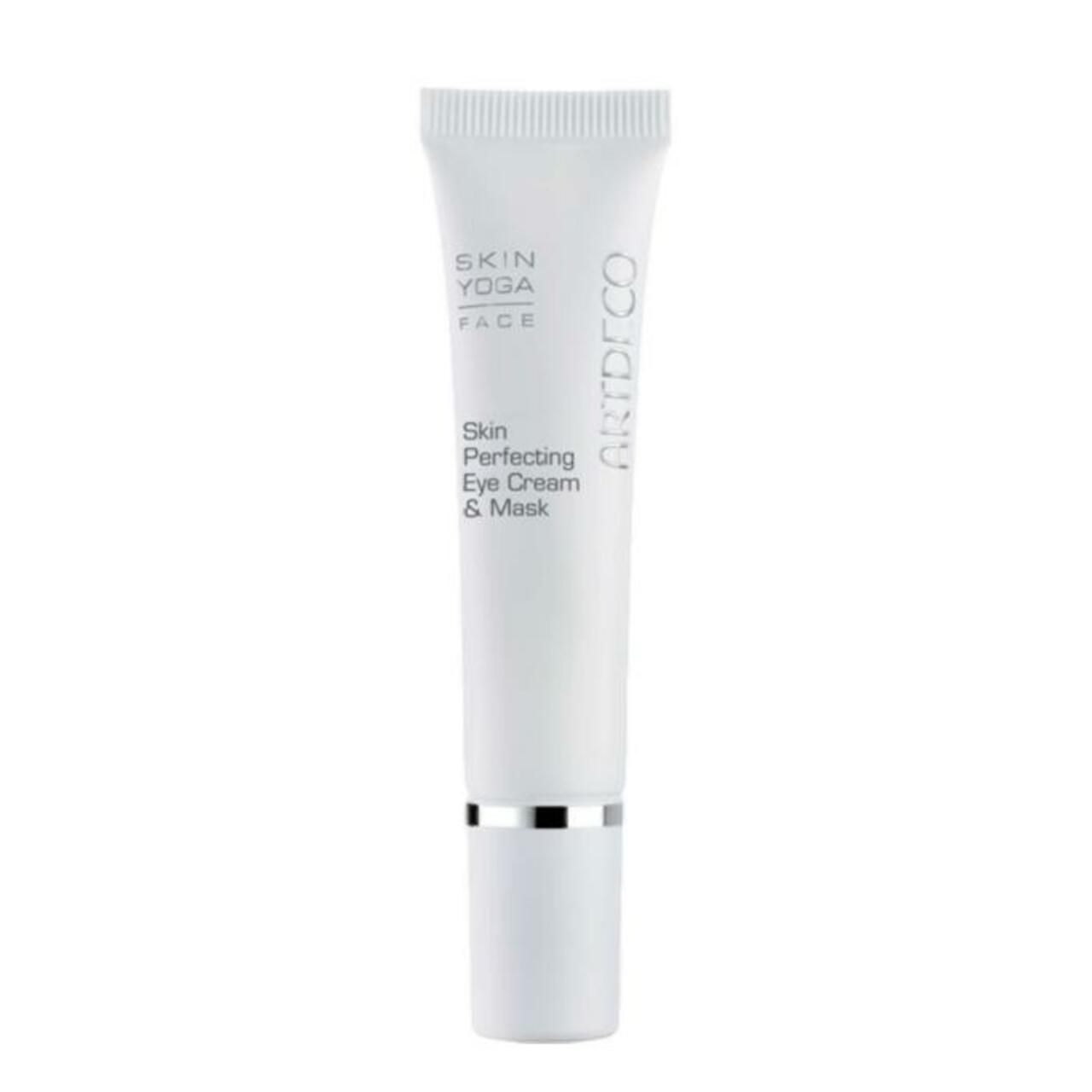 Weiße Tube mit silbernem Verschluss. Aufschrift: Skin Perfecting Eye Cream & Mask, Artdeco.