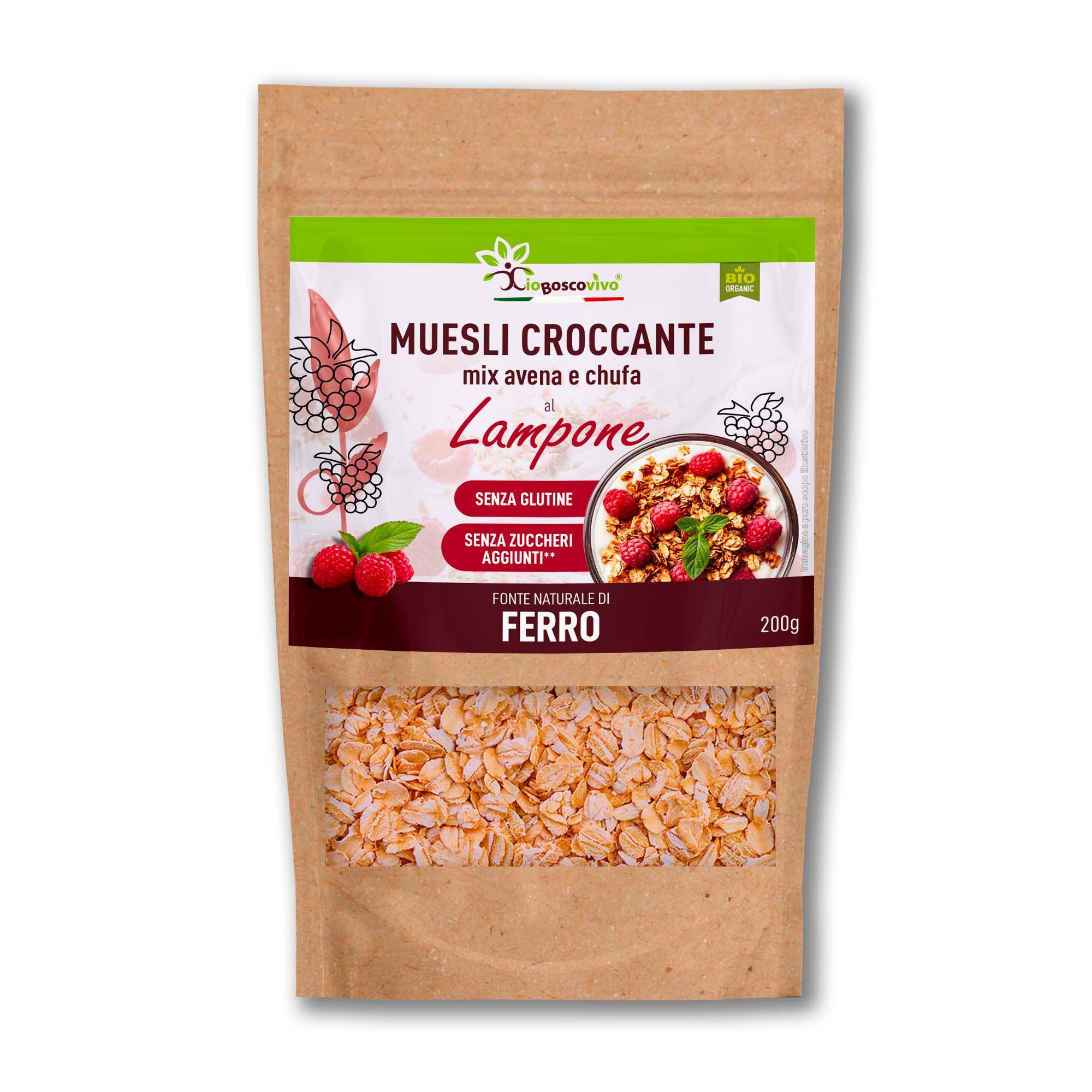 IoBoscoVivo Bio-Knuspermüsli Hafer, Erdmandel & Himbeere, glutenfrei, ohne Zuckerzusatz