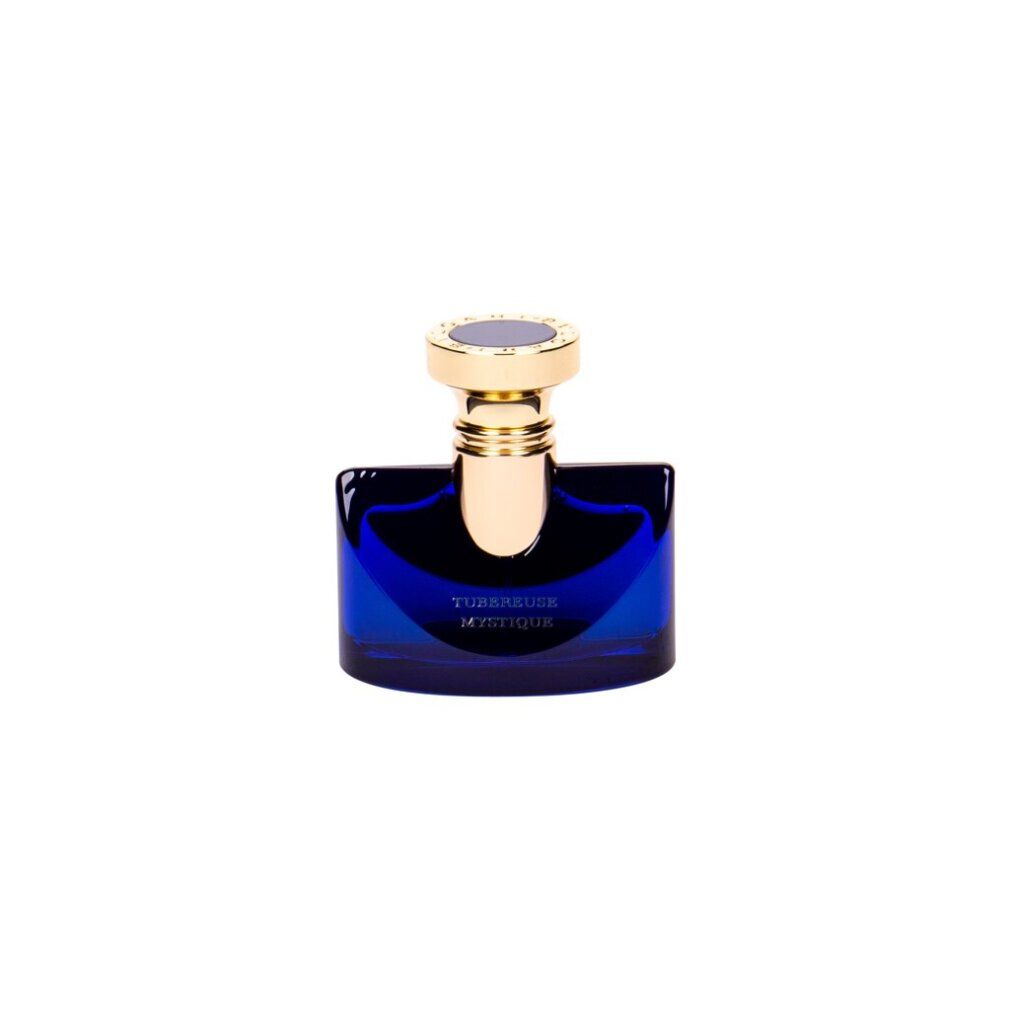 Blauer Flakon mit goldfarbenem Verschluss. Aufschrift: TUBEREUSE MYSTIQUE.