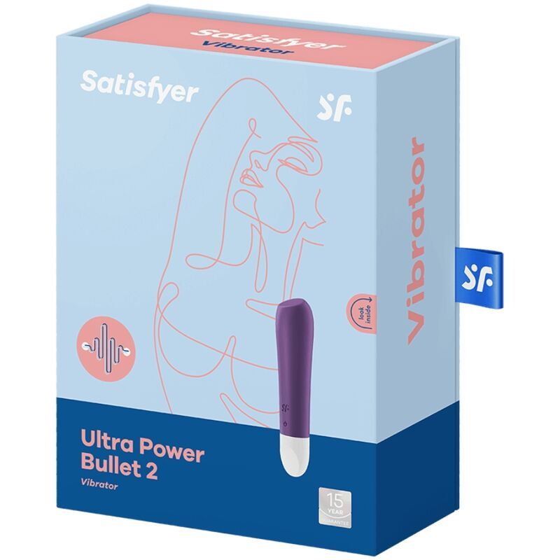 Verpackung des Vibrators. Hellblaue Box mit Produktbild. Aufschrift: Satisfyer, Ultra Power Bullet 2.