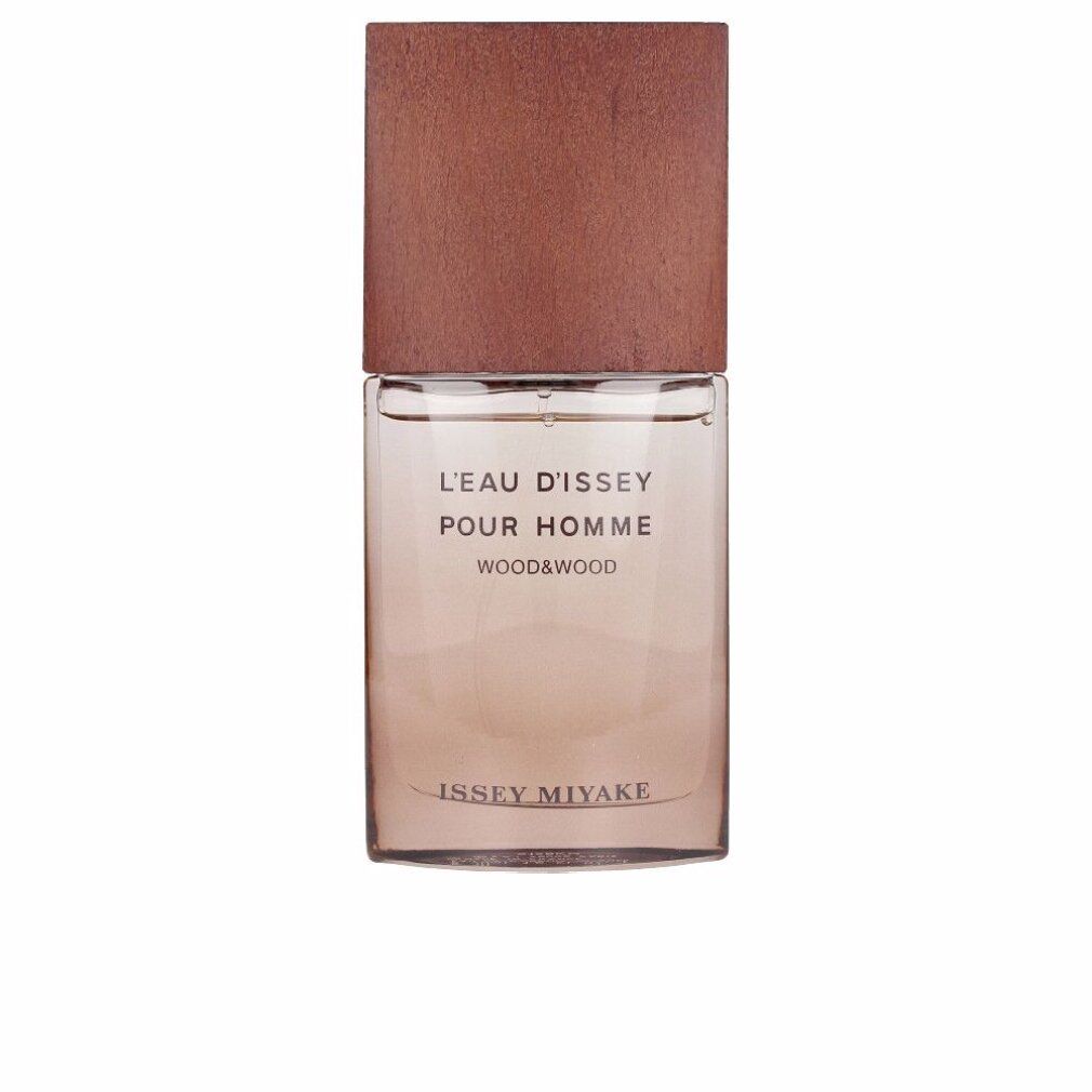 Glasflakon mit braunem Deckel. Aufschrift: L'EAU D'ISSEY POUR HOMME WOOD&WOOD. Marke: ISSEY MIYAKE.