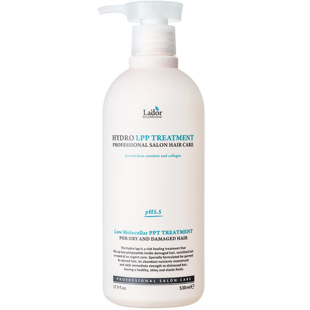 Weiße Pumpflasche Lador Hydro LPP Treatment für trockenes und geschädigtes Haar, pH 5.5.