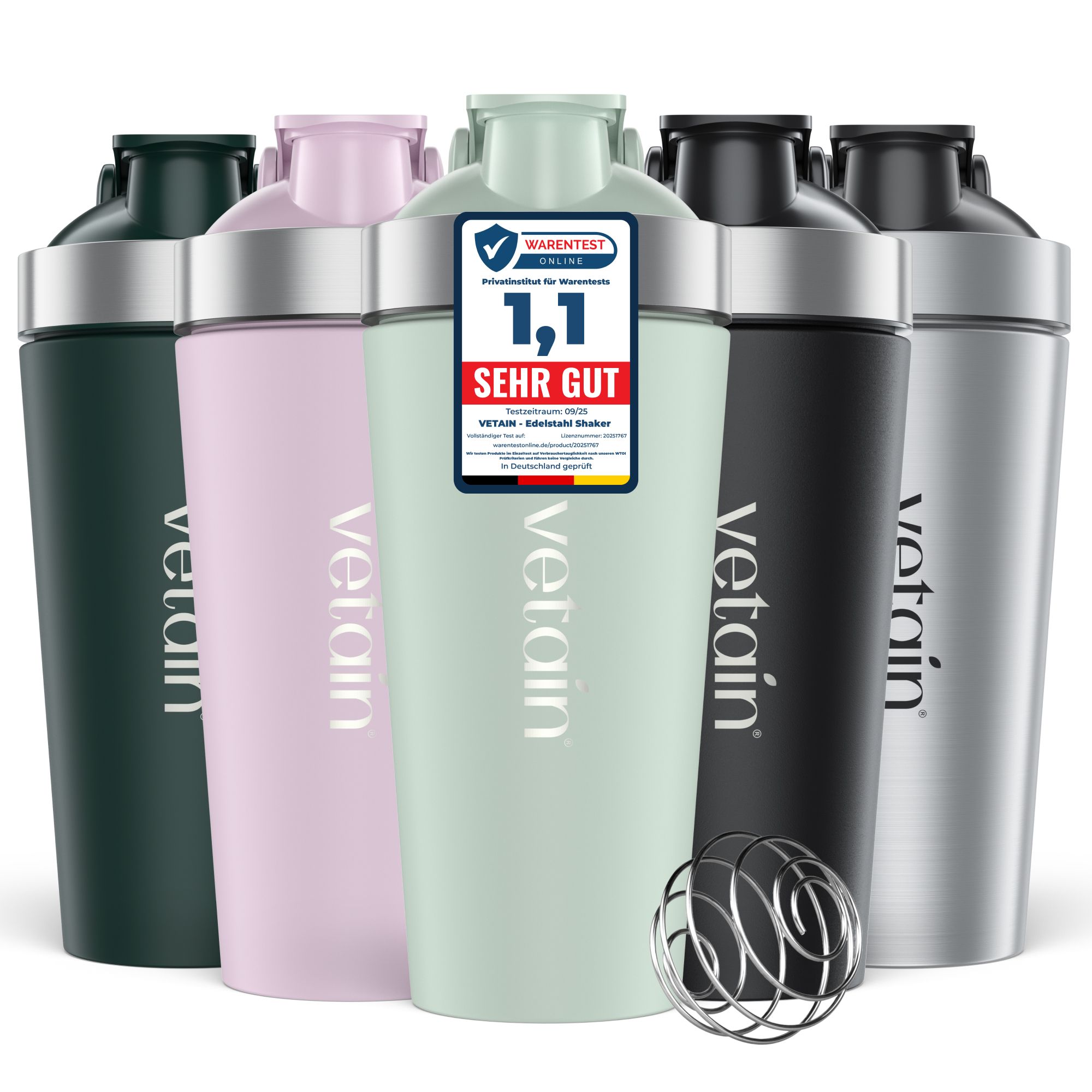 Vetain Edelstahl Shaker Proteinshake - 100% Auslaufsicher Mit Mixball Mint 1 St Zubehör