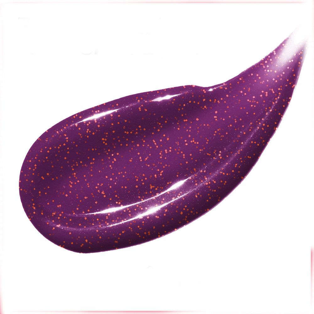 Lippenstift-Abstrich, violett mit goldenen Glitzerpartikeln. Glänzende Textur.