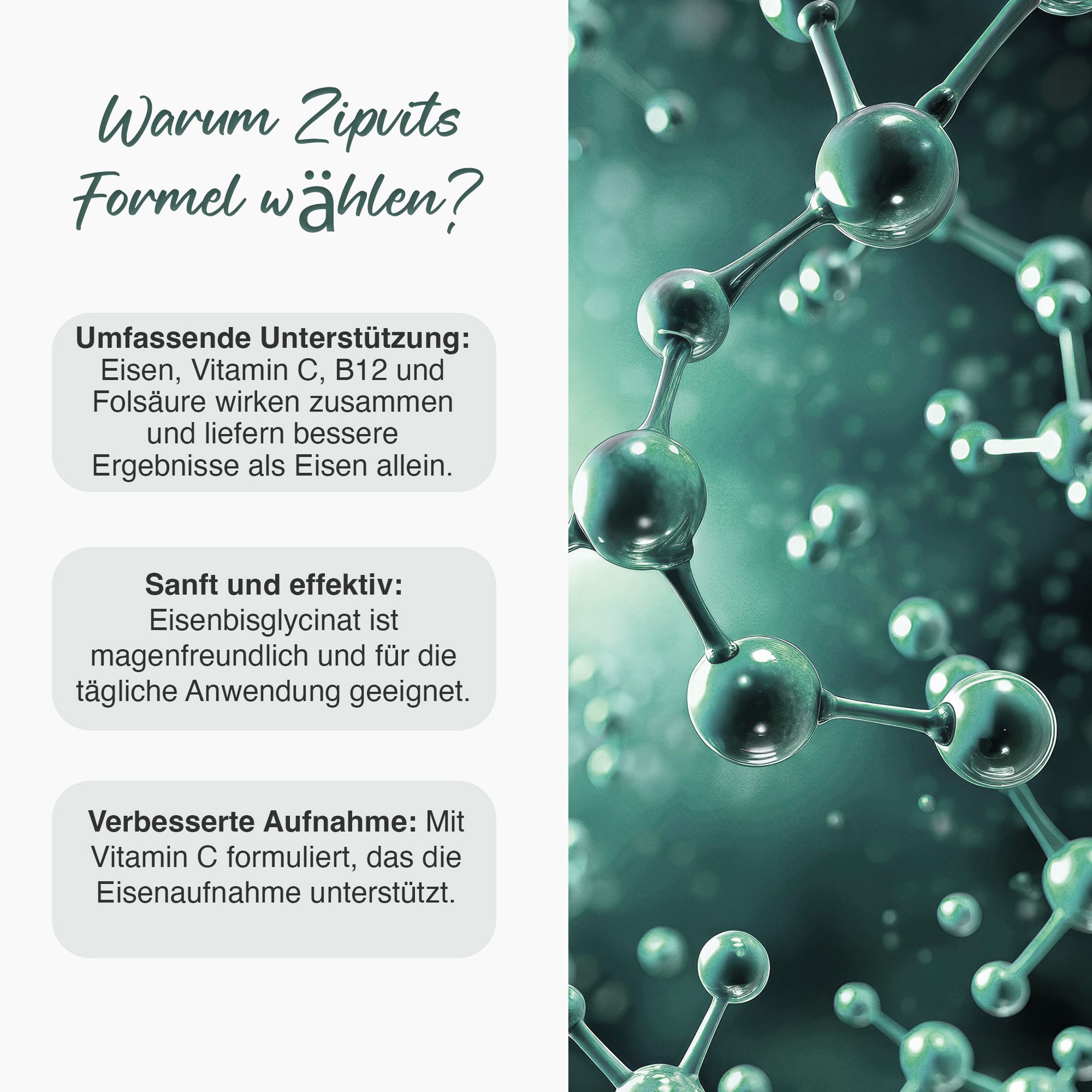 Zipvit Eisen Bisglycinat High Strength - mit Vitamin C, B12 & Folsäure - Vegan