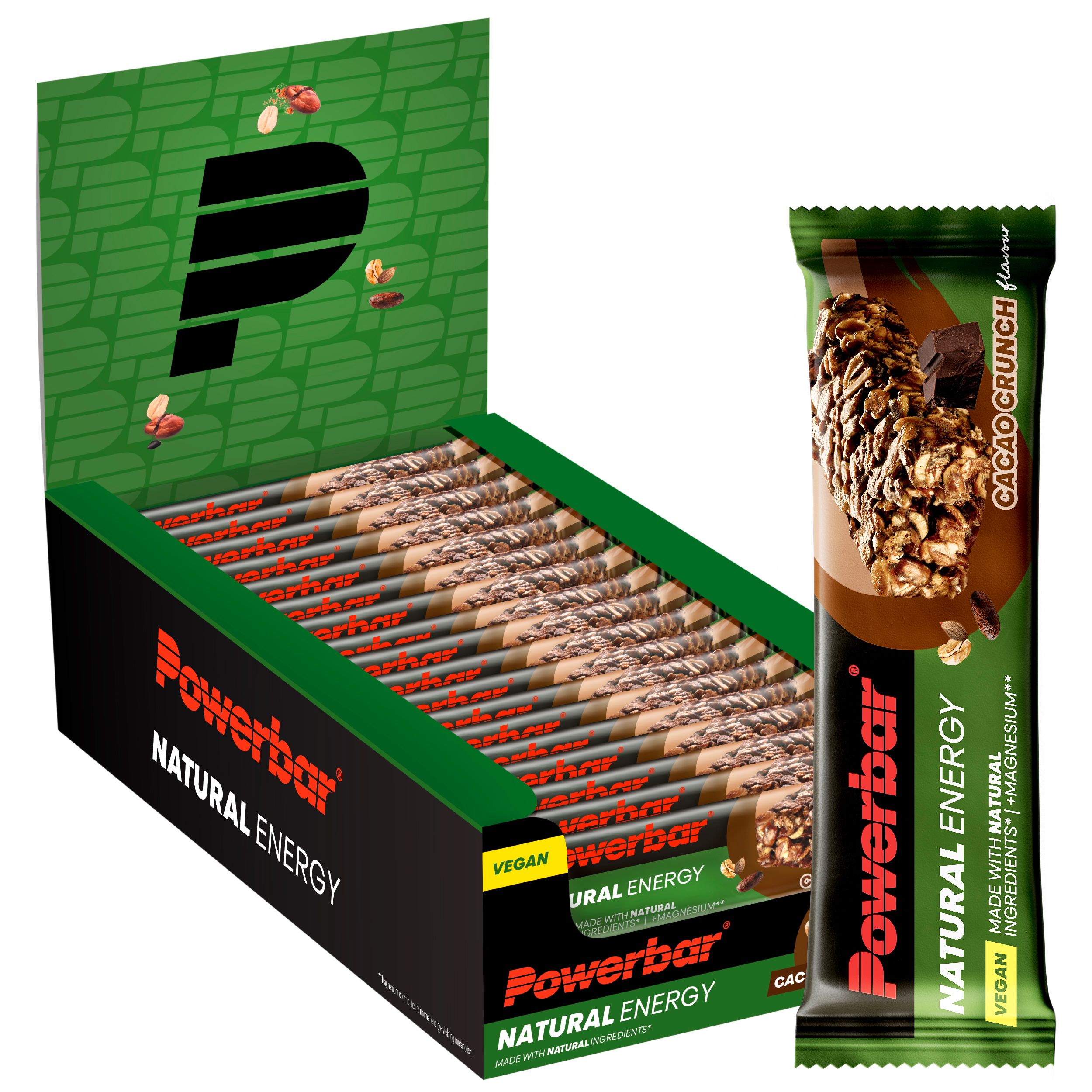 Verpackung mit 12 Powerbar Natural Energy Cacao Crunch Riegeln.