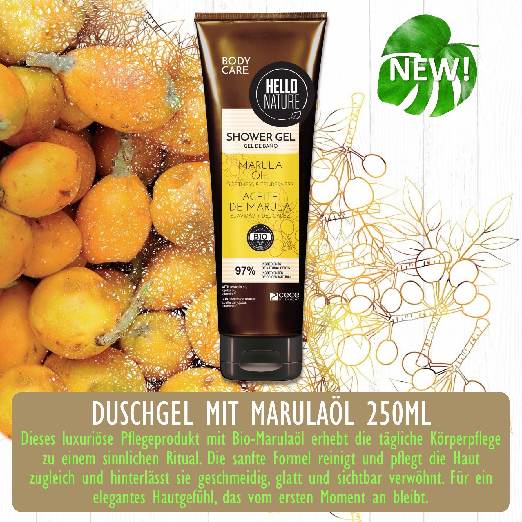 Hello Nature Duschgel Herren Damen mit Marula Öl für Körperpflege