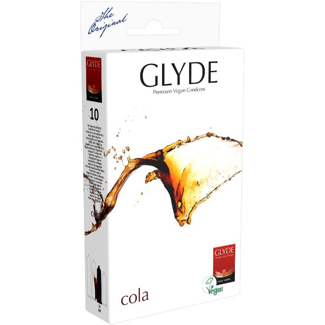 Glyde Ultra *Cola* Kondome mit Cola-Aroma, zertifiziert mit der Vegan-Blume