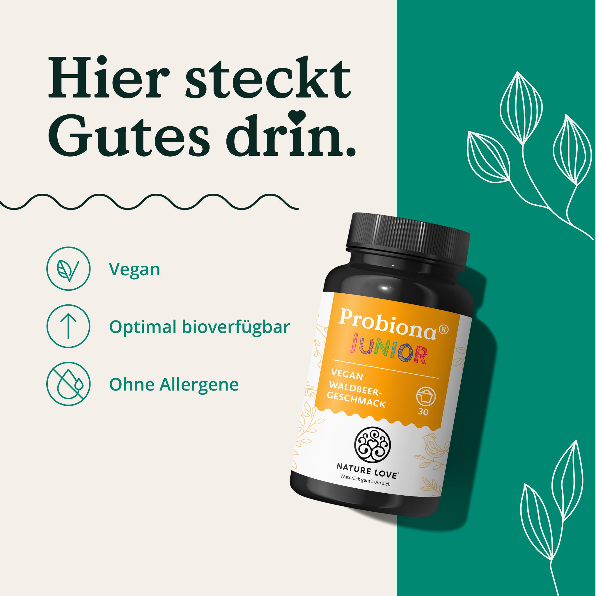 Dose Probiona Junior, mit Siegeln: Vegan, Optimal bioverfügbar, Ohne Allergene.