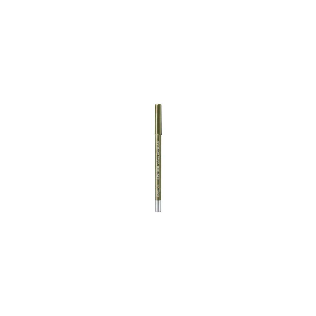 Eyeliner in Kaki-Gold. Stift mit silberner Spitze und goldfarbener Kappe. Aufschrift auf dem Stift.