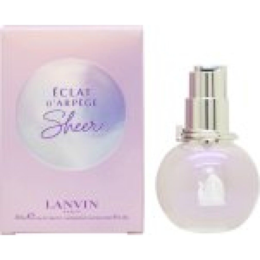 Rosa Schachtel und Flakon. Auf der Schachtel steht "Éclat d'Arpège Sheer" und "Lanvin". Der Flakon ist rund und hat einen silbernen Zerstäuber.