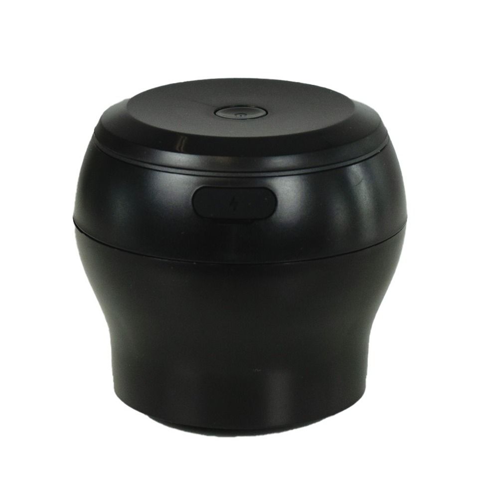 Schwarzes, zylinderförmiges Gerät mit abgerundeter Oberseite. Zwei Knöpfe. Keine weiteren Merkmale sichtbar.