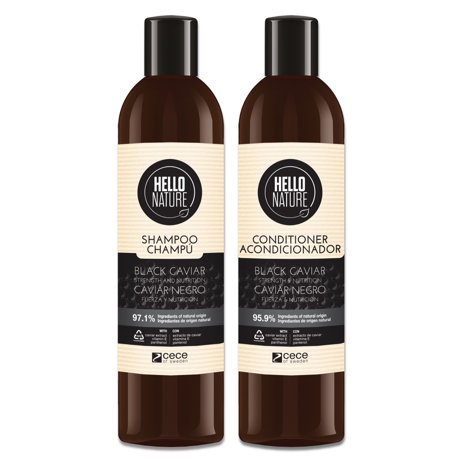 Hello Nature Haarpflege-Set Shampoo Spülung mit Black Caviar für die Haare
