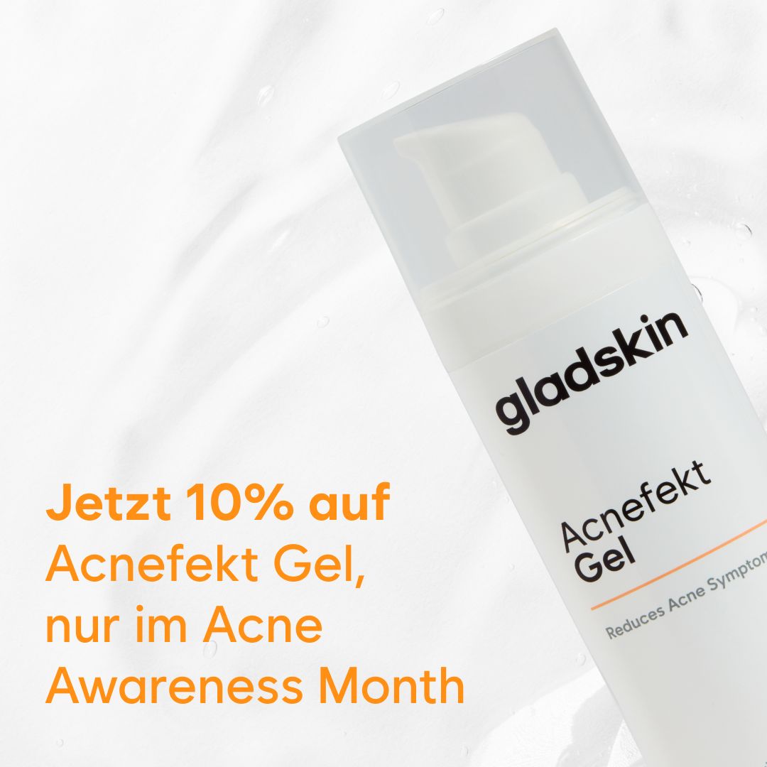 Gladskin Acnefekt Gel Flasche mit deutschem Rabattangebot.