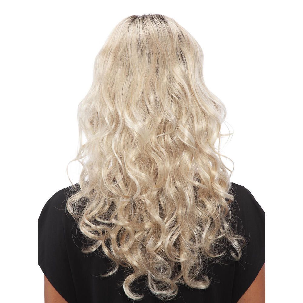 Perücke Arabella von Lofty. Blond mit dunklem Ansatz, gewellt. Rückansicht.