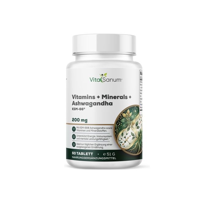 VitaSanum® vitamina + minerali + Ashwagandha (KSM-66®) - 2 compresse dose giornaliera