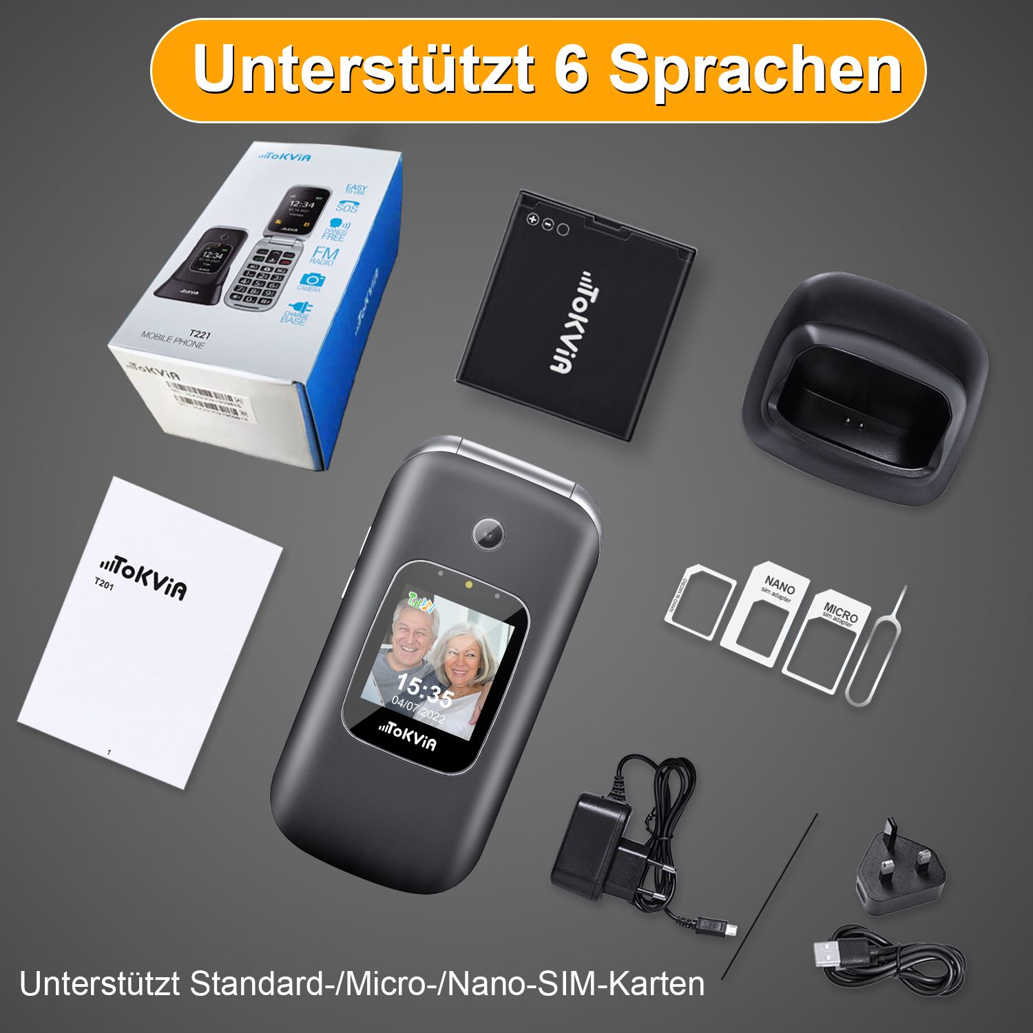 Tokvia Seniorenhandy T221 | Klapphandy mit Notruftaste & Außendisplay