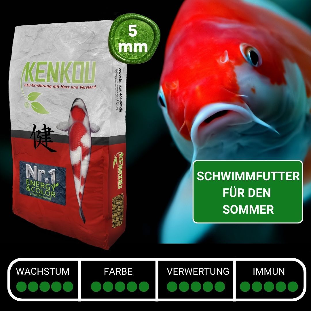 Koischwimmfutter 5mm, "Nr.1 ENERGY & COLOR", "SCHWIMMFUTTER FÜR DEN SOMMER".