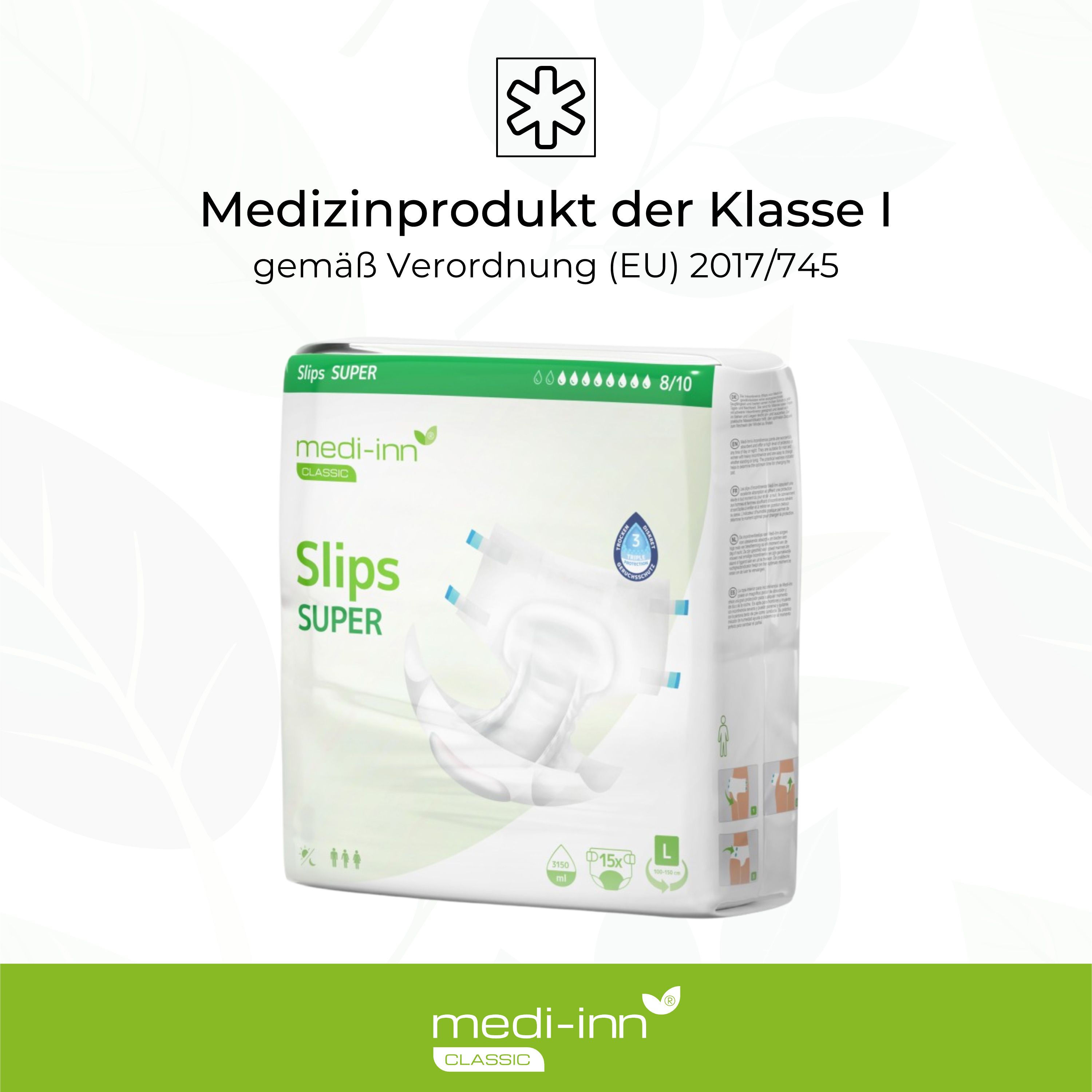 Verpackung von Medi-Inn Slips SUPER. Medizinprodukt der Klasse I.