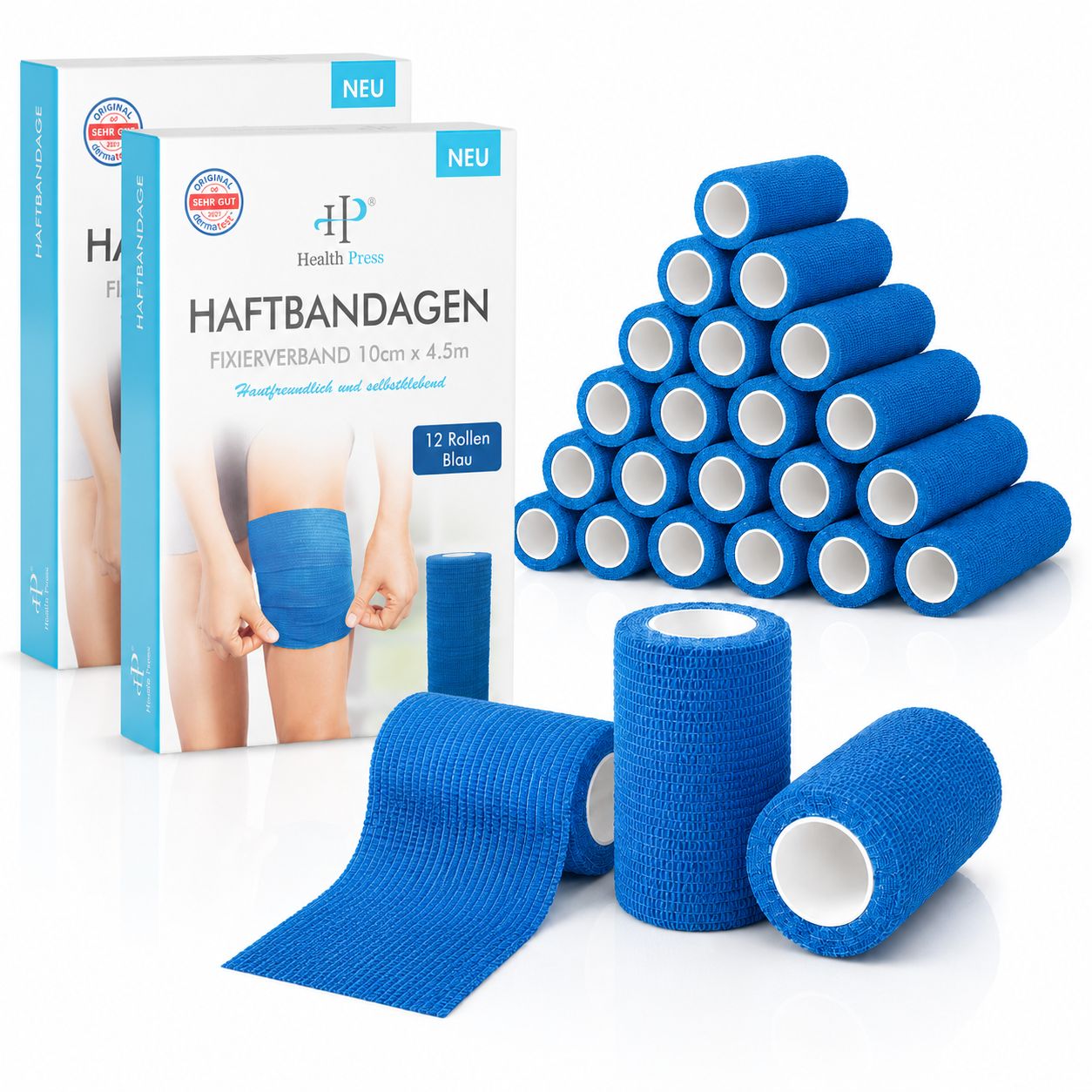 Health Press Haftbandage – Selbstklebender Verband 10cm x 4,5m 24 St Binden