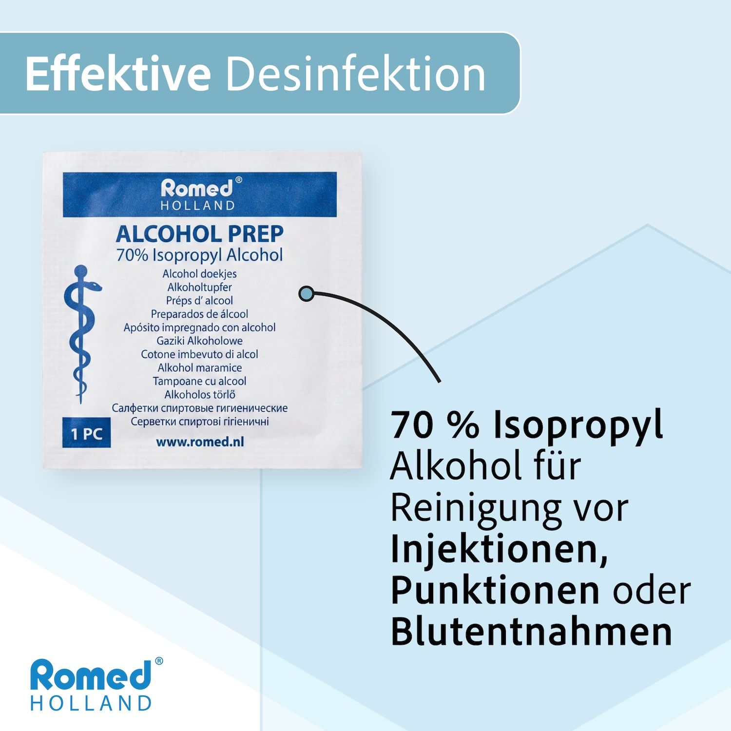 Romed Alkoholtupfer Alkoholpads, 65 x 30 mm, 2-lagig