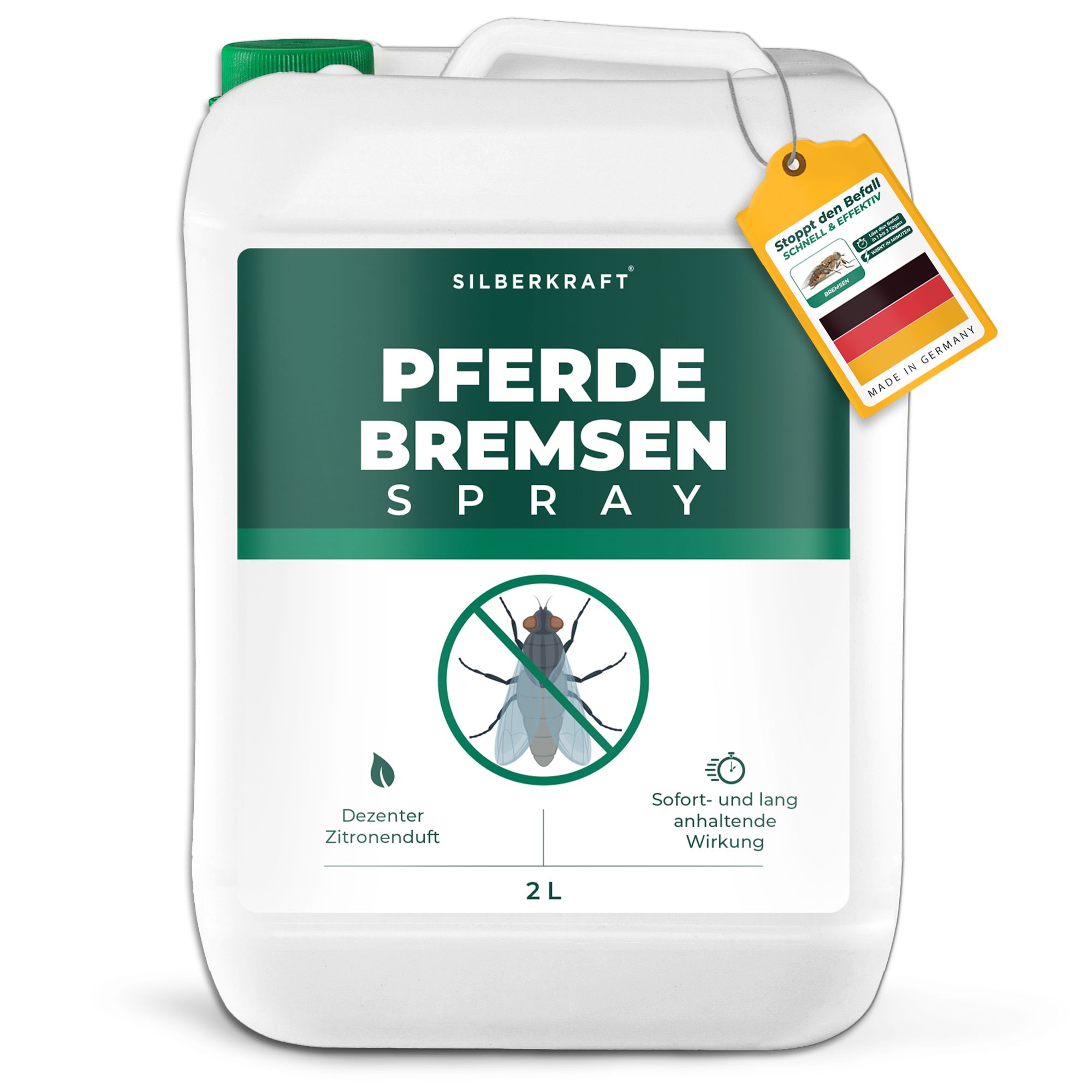 Silberkraft Pferde Bremsen Spray, 2L Kanister, mit Zitronenduft.