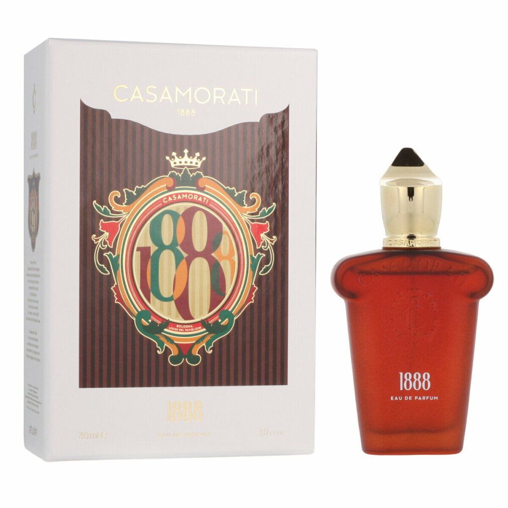 Roter Flakon neben weißer Verpackung. Aufschrift "CASAMORATI 1888".
