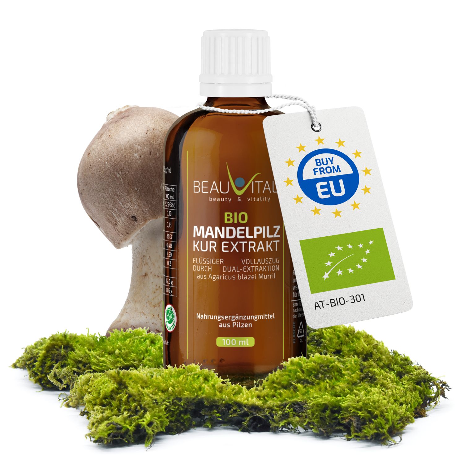 BEAUVITAL® Bio Agaricus (ABM) Kurextrakt | Flüssiger Vollauszug durch Dual-Extraktion