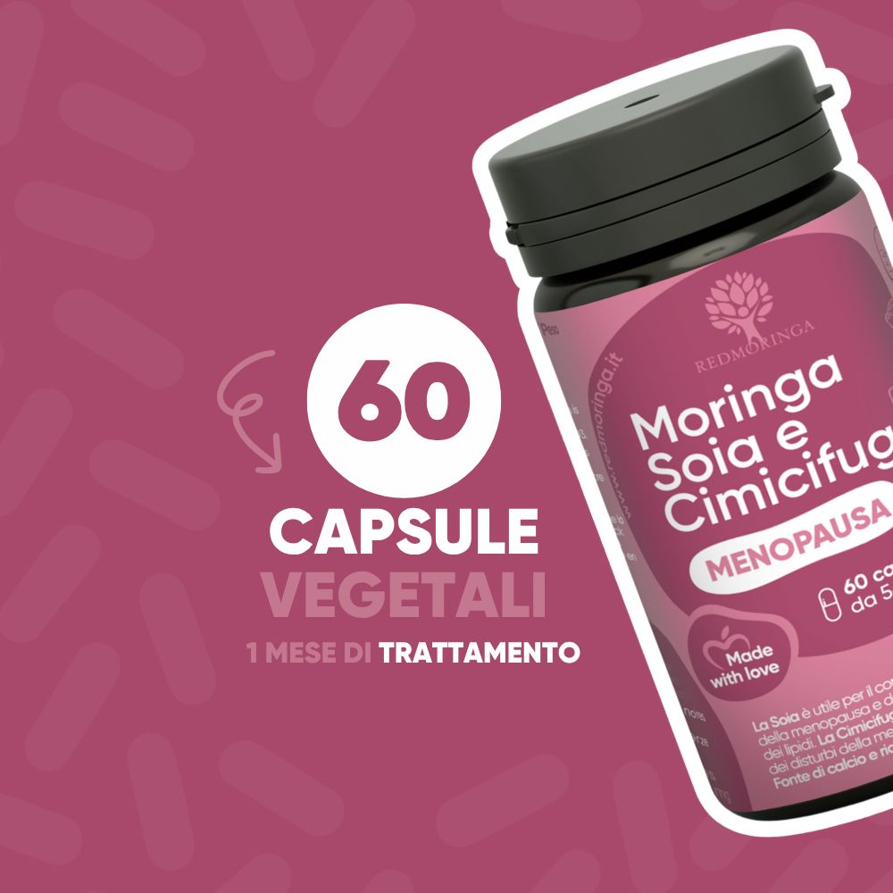 Flasche mit 60 Kapseln, mit Moringa, Soja und Cimicifuga, für die Menopause.