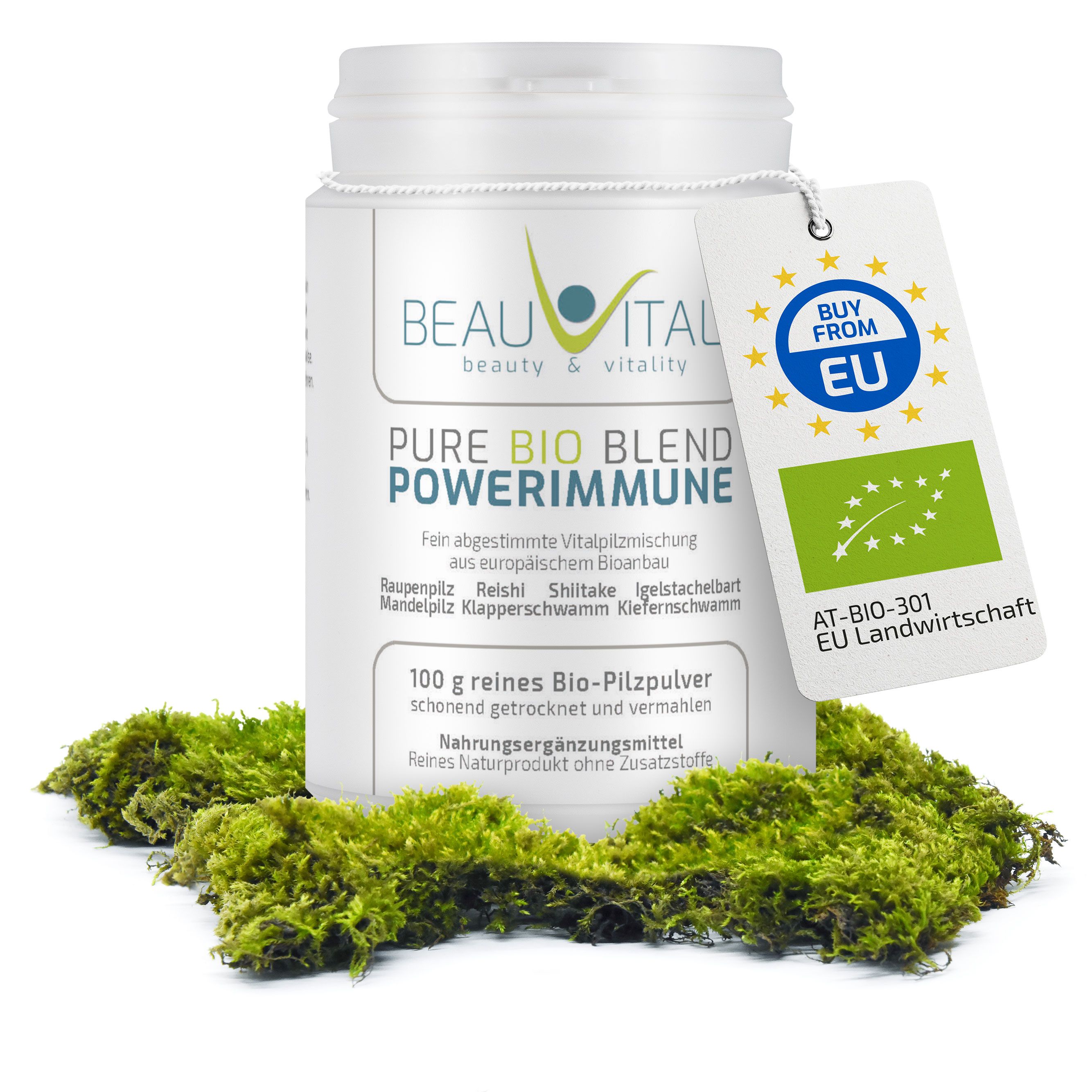 BEAUVITAL® Pure Bio Blend Powerimmune Vitalpilzpulver, Cordyceps Reishi Shiitake Hericium Agaricus