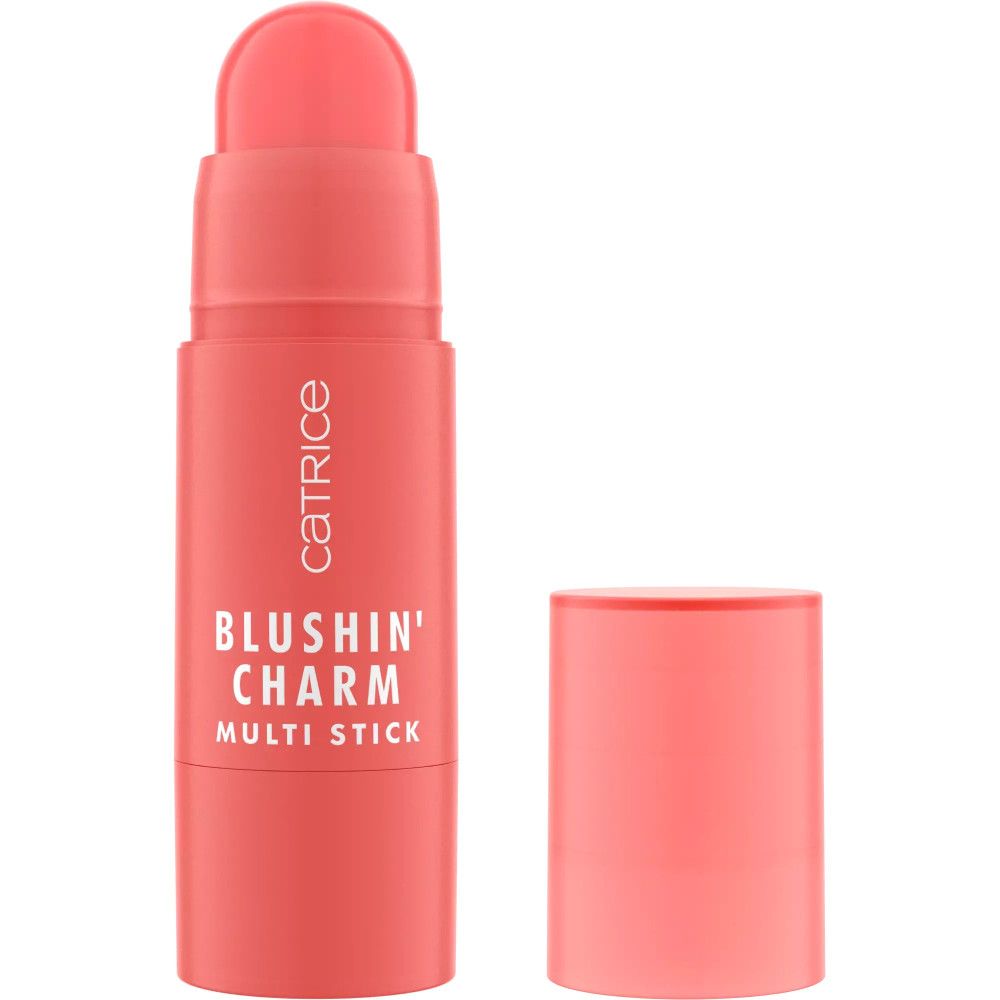 Catrice Blush Stick. Rosa Multi Stick mit abgenommenem Deckel. Aufschrift: BLUSHIN' CHARM MULTI STICK.