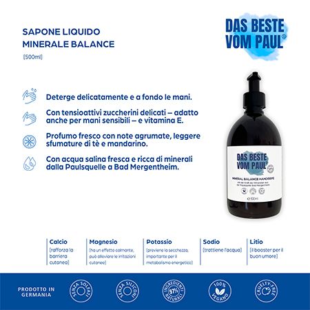 Descrizione prodotto con flacone. Ingredienti, istruzioni per l'uso. 500ml. Senza solfati, siliconi, vegano.