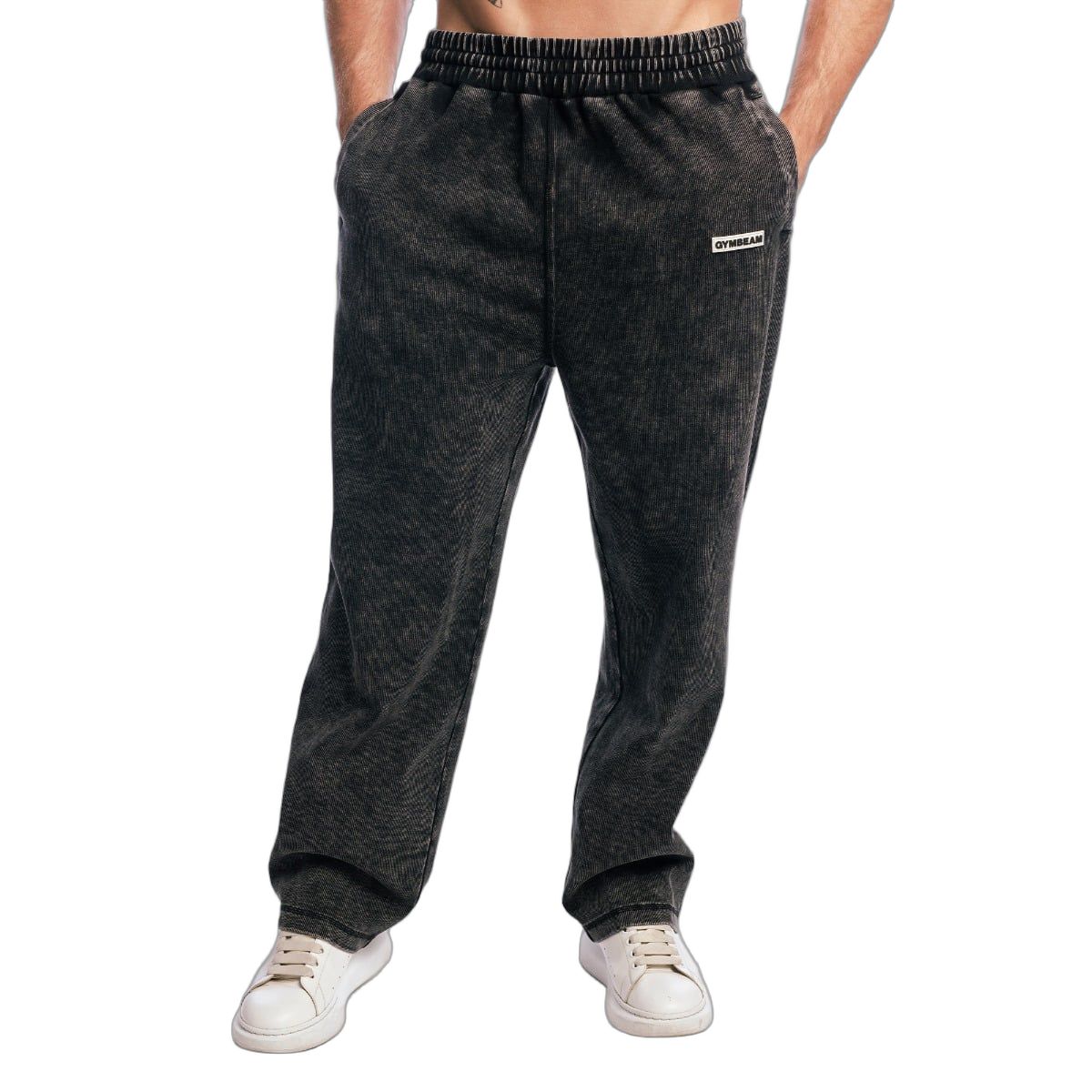 GymBeam Herren Jogginghose Oversized mit Kordelzug in Washed Schwarz 1 St