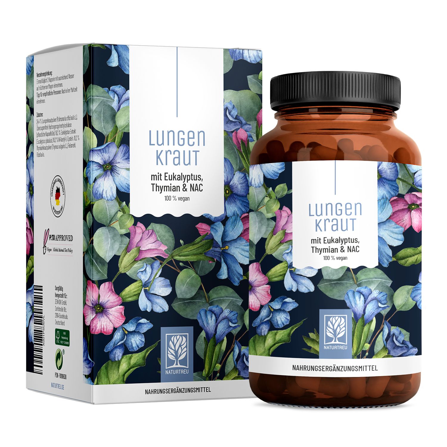 Lungenkraut Komplex mit Eukalyptus, Thymian & NAC - 120 Kapseln Vegan - Lungenkraut - NATURTREU®