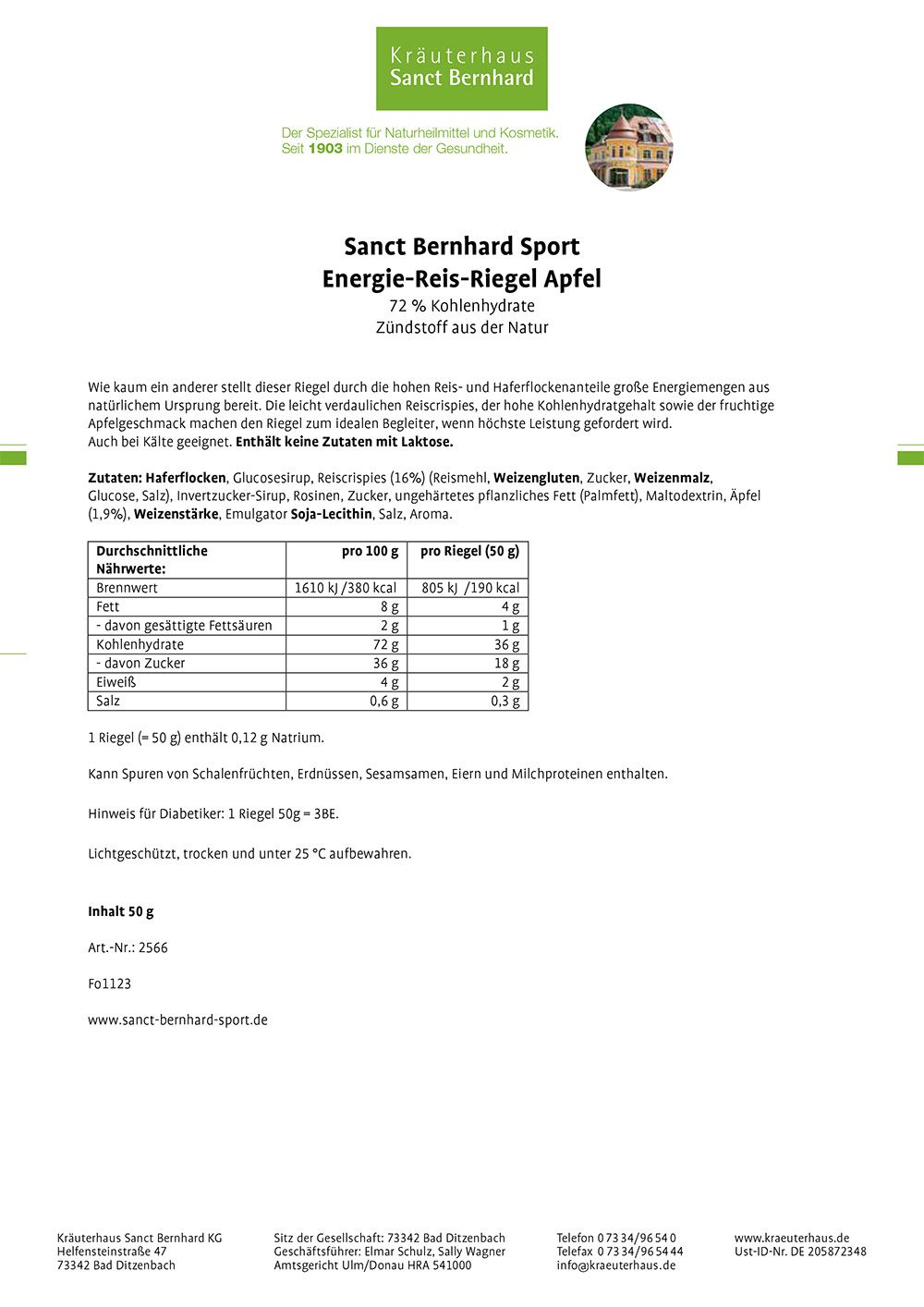 Sanct Bernhard Sport Energie Reis-Riegel Apfel 11er-Pack