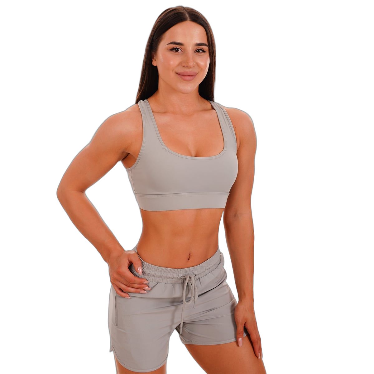 GymBeam Sport-BH Damen Mesh-Panel mit breiten Trägern in Grau 1 St