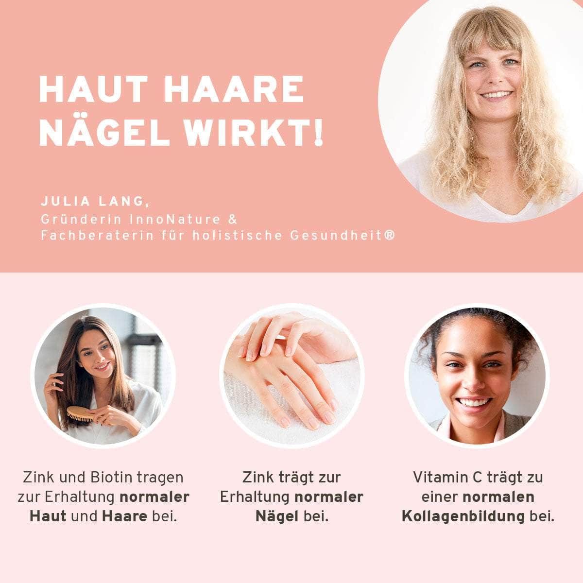 InnoNature Haut Haare Nägel 60 Kapsel | mit Bambus, Brennnessel, Hyaluronsäure, Biotin und Zink
