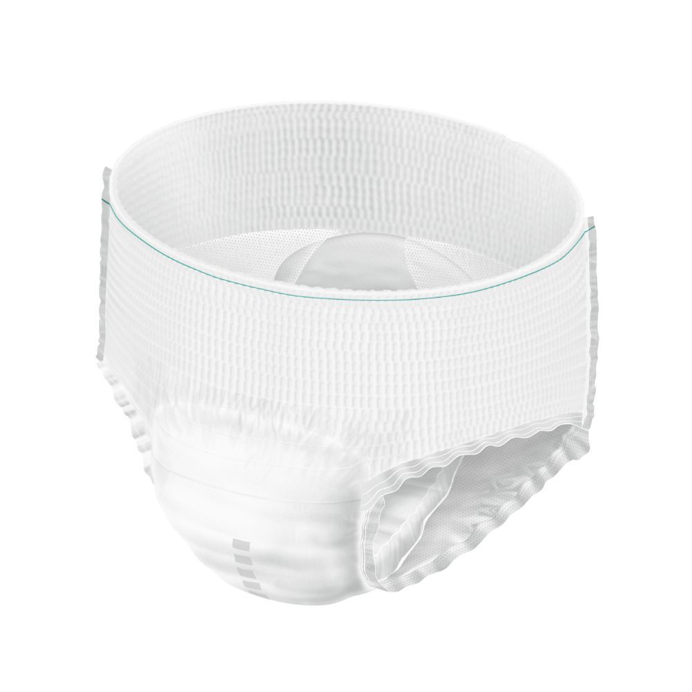 Ein weißer Inkontinenz-Slip mit elastischem Bund und Beinbündchen.